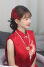 唐芙妮新中式新年紅色剪紙邊夾古風(fēng)漢服旗袍新娘伴娘高端配飾發(fā)飾發(fā)夾女 喜鵲花朵頭飾 曬單實(shí)拍圖
