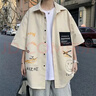 星宿搖（xingsuyao）高級感短袖套裝男夏季潮流薄款t恤寬松酷帥穿搭牛仔褲學(xué)生兩件套 兩件套 短袖黑+褶皺藍色牛仔 XL 曬單實拍圖