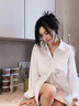 夢(mèng)琪嵐春夏休閑白襯衫女設計感小眾上衣白色襯衣大碼寬松慵懶顯瘦百搭潮 白色 M 115-135斤 曬單實(shí)拍圖