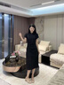 艾柔丹新中式改良旗袍女裝連衣裙夏天氣質(zhì)顯瘦女士裙子女夏季2025新款 黑色 S 曬單實(shí)拍圖