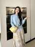 韓璐嬌（hanlujiao）連衣裙女裝2025年早春新款法式溫柔風(fēng)茶系穿搭獨特碎花裙子兩件套 藍(lán)色開衫+半身裙 M 【96-108斤】 曬單實拍圖