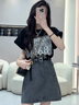唐菓蜜連衣裙女夏季2025新款女裝韓版時尚百搭小個子短款氣質(zhì)顯瘦套裝裙 黑色上衣+牛仔裙子 M 曬單實拍圖