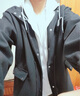 威登羊假兩件夾克套裝男士春秋新款寬松休閑夾棉加厚外套男潮流百搭上衣 黑色外套+白長T+藍(lán)牛仔褲【三件 XL 曬單實拍圖