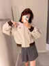 棉致棒球服外套女2025年春季新款美式街頭小個子短款百搭休閑撞色夾克 米白色 L 建議121-135斤 曬單實拍圖