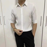 羅蒙（ROMON）七分袖襯衫男士痞帥夏季新款薄款中袖上衣襯衣冰絲條紋襯衣男裝潮 白色 3XL 參考160-175斤左右 曬單實(shí)拍圖