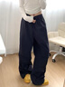 羅蒙（ROMON）美式藏青色休閑工裝褲女春夏季胖mm寬松顯瘦梨形身材闊腿運動(dòng)褲 藏青色 L L-105-115斤 曬單實(shí)拍圖