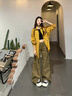 LDBE美式復(fù)古黃色格子襯衫外套女春夏季薄款寬松韓系休閑長袖襯衣上衣 黃色格子 L 曬單實(shí)拍圖