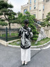 靚迪娜2025新款中年媽媽夏季中長款襯衣寬松遮肉顯瘦洋氣夏裝中袖薄上衣 黑白 上衣+褲子 XL 建議【100-120斤】 曬單實(shí)拍圖