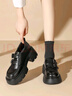 奧古獅登（Agsdon）樂(lè )福鞋女夏季新款復古英倫風(fēng)粗跟小皮鞋皮帶扣單鞋 P543350 黑 39 曬單實(shí)拍圖