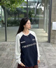 ICH MODE美式運動(dòng)插肩袖長(cháng)袖T恤女秋冬寬松衛衣上衣2024新款男 藏青拼白花灰 L 曬單實(shí)拍圖