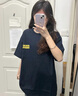 嬌茹妮美式高街半袖純棉寬松T恤女oversize夏季百搭顯瘦短袖情侶裝上衣 藏青色【260克100%純棉重磅】 M 曬單實(shí)拍圖