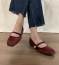 桂岐 軟底紅色單鞋顯白瑪麗珍鞋女2025春夏法式復(fù)古淺口一字帶配裙子 酒紅色軟底 36 曬單實(shí)拍圖