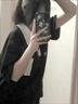 LPOX短袖女夏季2025新款Polo領(lǐng)短袖t恤女寬松百搭學(xué)院風(fēng)半袖上衣女 黑色 M _86-105斤 曬單實(shí)拍圖