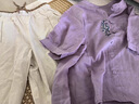 啄木鳥(niǎo)中年媽媽夏裝50-60歲洋氣刺繡棉麻夏季襯衫2025母親節(jié)禮物衣服套 桔色上衣+麻色褲子 L 115-130斤 曬單實(shí)拍圖
