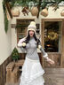 雪茜曼網(wǎng)紗蕾絲裙長裙女白色2025春夏新款不規(guī)則A字蓬蓬蛋糕裙 曬單實拍圖