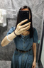森馬（Semir）森柔牛仔|牛仔連衣裙女泡泡袖復(fù)古潮酷甜酷夏季腰帶收腰長裙 牛仔黃泥染80325 M 曬單實(shí)拍圖
