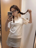 紅蜻蜓新中式國(guó)風(fēng)polo衫短袖t恤上衣女裝夏季泡泡袖高級(jí)感正肩盤扣小衫 白色 L 建議105-119斤 曬單實(shí)拍圖