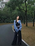 蝶嬌諾（DIEJIAONUO）休閑褲女裝2025年春季新款薄款純欲風穿搭女套裝洋氣減齡闊腿褲女 上衣+闊腿褲 S 曬單實拍圖