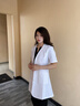 梅迪林韓國(guó)白大褂醫(yī)生短袖工作服女醫(yī)師服醫(yī)用長(zhǎng)袖美容師男口腔醫(yī)院診所 短袖 修身款白大褂 女款 M 曬單實(shí)拍圖