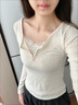 妙奕嘉假兩件碎花蕾絲秋季打底衫女可外穿純欲修身長(cháng)袖上衣洋氣內搭春季 碎花假兩件打底衫 S 【建議80-95斤】 曬單實(shí)拍圖