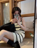 伊琦蕾（YIQILEI）條紋背心裙女夏吊帶裙法式收腰修身顯瘦短裙小個(gè)子辣妹包臀連衣裙 杏色 S 曬單實(shí)拍圖