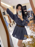 伊琦蕾（YIQILEI）韓版學(xué)院風(fēng)春夏潮流2025格子襯衫連衣裙女長袖時尚收腰減齡短裙子 藍(lán)色 連衣裙 S 曬單實(shí)拍圖