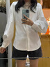 VEOX2025年新款設計感小眾襯衫女春裝韓版寬松顯瘦燈籠袖疊穿氣質(zhì)上衣 白色:微厚不透 S 曬單實(shí)拍圖