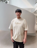 卡賓【高級印花】男裝冰絲短袖t恤新款立體LOGO上衣圓領(lǐng) 杏色15 曬單實拍圖