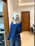 2025新款韓系斜肩條紋長袖t恤女春季修身內(nèi)搭打底衫露肩別致上衣 深水藍色 M 曬單實拍圖