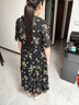 皮爾卡丹碎花雪紡連衣裙子女士夏季2025年新款寬松氣質(zhì)洋氣短袖中長裙女神 黑色 2XL (125-135斤) 曬單實拍圖