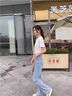 Khwfjas一線品牌復古藍窄版高腰直筒牛仔褲女2025夏寬松顯瘦百搭闊腿 淺藍色（長褲）【常規(guī)款】 XS 【體重:76-86斤】 曬單實拍圖