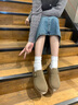 康姿蝶復古厚底勃肯鞋女2025秋季新款百搭一腳蹬包頭半拖鞋增高樂福鞋女 卡其色 37 曬單實拍圖