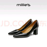 妙麗（Millies）牛皮尖頭高跟鞋女粗跟百搭職業(yè)面試工作單鞋女皮鞋女鞋 黑色 36  曬單實拍圖