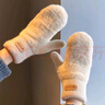 雪倫朵保暖手套女冬季仿兔毛絨防寒防風(fēng)防凍全指手套學(xué)生加絨加厚連指 米色-雙層加絨 曬單實(shí)拍圖
