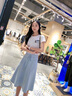 舒芳蝶（shufangdie）短袖雪紡連衣裙夏季女裝2025年新款韓版中長款牛仔裙套裝女小個子 藍色 M 曬單實拍圖