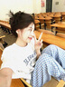 歌詩(shī)慧寬松休閑褲女褲子女春夏季新款運(yùn)動(dòng)褲闊腿褲直筒褲復(fù)古格子薄款 藍(lán)格子闊腿褲 M 曬單實(shí)拍圖