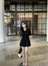 萬(wàn)欣兒法式氣質(zhì)polo襯衫連衣裙子女早春季2025年新款收腰修身顯瘦小黑裙 黑色 M 建議90-100斤 曬單實(shí)拍圖