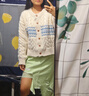 妃奧絨復古圓領(lǐng)毛衣女秋冬2024新款慵懶風(fēng)加厚外套麻花針織開(kāi)衫短款上衣 杏色 S 曬單實(shí)拍圖