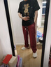 Cebrodz法國 休閑褲男夏季新款紋理垂感男褲美式運動寬松直筒闊腿褲子 紅色 L 曬單實拍圖