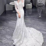 馨蘭芙曼魚尾婚紗新娘主紗法式蕾絲輕婚紗2024新款新娘氣質(zhì)長袖迎賓出門紗 白色 XS 曬單實拍圖