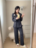 浪莎女士睡衣女春秋100%純棉抑菌防螨開衫翻領(lǐng)長袖寬松可外穿家居服 曬單實拍圖