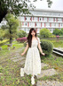 莫代爾茶歇法式碎花連衣裙女2025夏季新款時(shí)尚氣質(zhì)收腰顯瘦泡泡袖中長(cháng)裙 米白色[有內襯] M 曬單實(shí)拍圖