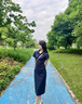 FSHEpolo領(lǐng)短袖連衣裙女2025夏季韓系大碼微胖收腰顯瘦氣質(zhì)包臀長裙子 藏藍(lán)長款 L (建議105-120斤) 曬單實(shí)拍圖