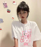 素織錦復(fù)古美式短袖t恤女新款潮流寬松純棉白色T恤夏季衣服女裝上衣女士 粉色小熊寬松短袖【白色】L 曬單實(shí)拍圖