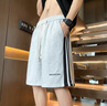 7家優(yōu)品 短褲男士春夏季新款潮牌斜紋美式寬松休閑運動(dòng)五分中褲子男 GFJ-D313-1白灰 XL 曬單實(shí)拍圖