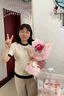 蘇十六康乃馨和田玉項鏈女士925銀珍珠花朵吊墜母親節禮物媽媽婆婆生日 康乃馨珍珠水滴項鏈-金色 曬單實(shí)拍圖