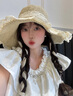啄木鳥(niǎo)（TUCANO）防曬草帽女蕾絲草編遮陽(yáng)帽海邊防曬帽子拼接系帶大頭圍編織草帽 米色 【大檐蕾絲草帽】 均碼 曬單實(shí)拍圖
