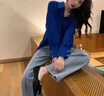 DGOV感克萊因藍色襯衫女春夏輕奢風(fēng)V領(lǐng)襯衣法式氣質(zhì)抗皺內搭上衣 克萊因藍色 M 建議95-105斤 曬單實(shí)拍圖