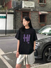 WHIM NASA夏季純棉落肩短袖T恤男新款韓版潮牌圓領(lǐng)印花百搭休閑半袖打底衫 黑色 XL 曬單實(shí)拍圖