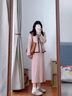 婧麒（JOYNCLEON）孕婦春裝連衣裙兩件套2025新款氣質(zhì)高級感寬松針織開(kāi)衫吊帶裙 粉色毛衣外套+吊帶裙套裝 M 曬單實(shí)拍圖